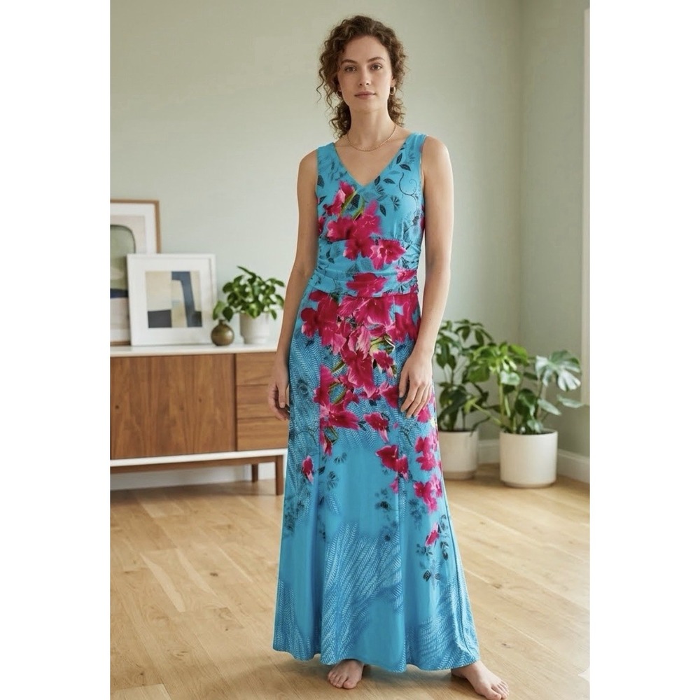 Venus blue with floral print dress great material with spandex for extra comfort